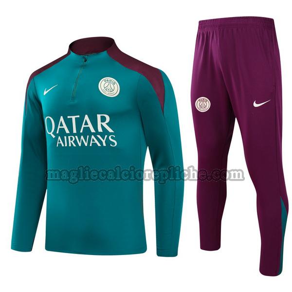 half zipper tute calcio bambino psg 2024 2025 completo verde