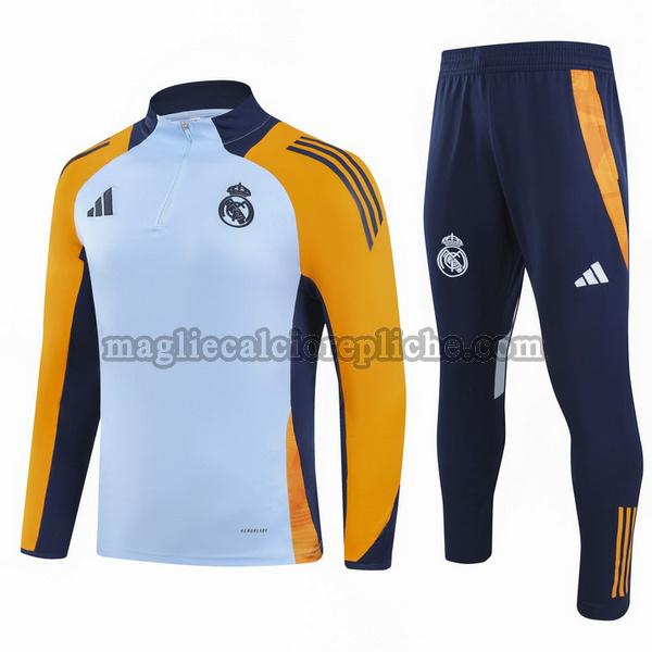 half zipper tute calcio bambino real madrid 2024 25 completo blu giallo