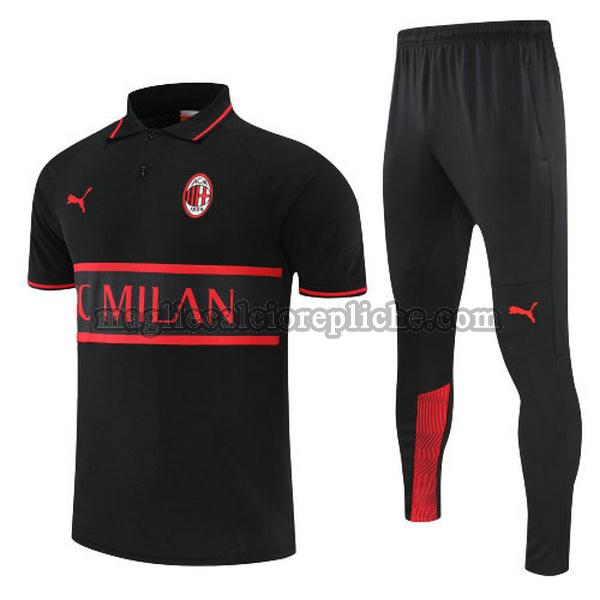 magliette polo calcio ac milan 2022 completo nero rosso