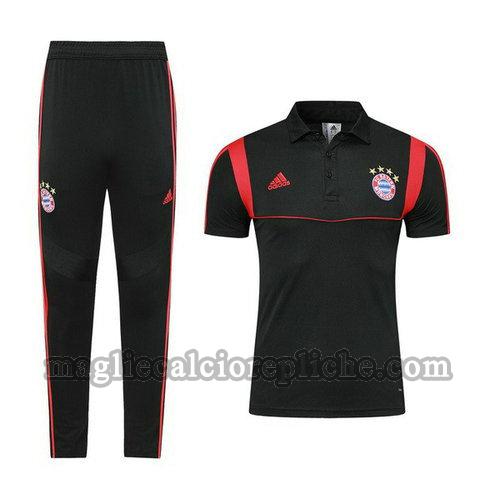 magliette polo calcio bayern münchen 2019-2020 completo nero rosso