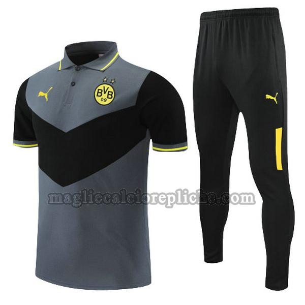 magliette polo calcio borussia dortmund 2022 completo nero grigio