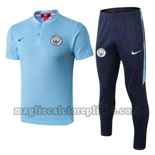 magliette polo calcio manchester city 2018-2019 completo azzurro