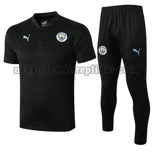 magliette polo calcio manchester city 2019-2020 completo nero