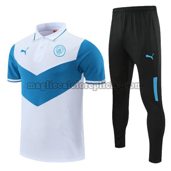 magliette polo calcio manchester city 2022 completo bianco blu