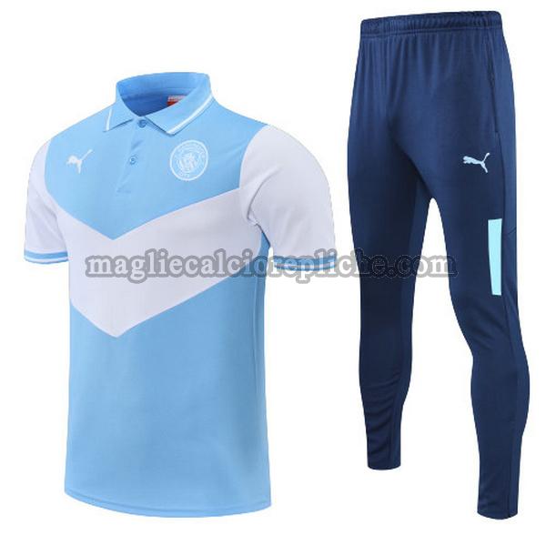 magliette polo calcio manchester city 2022 completo blu bianco