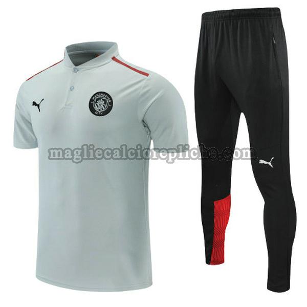 magliette polo calcio manchester city 2022 completo grigio nero