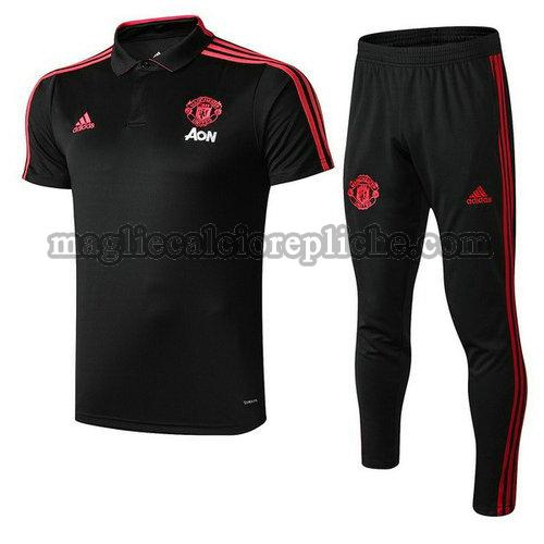 magliette polo calcio manchester united 2018-2019 completo nero