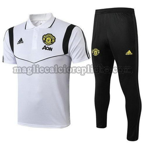 magliette polo calcio manchester united 2019-2020 completo bianco nero