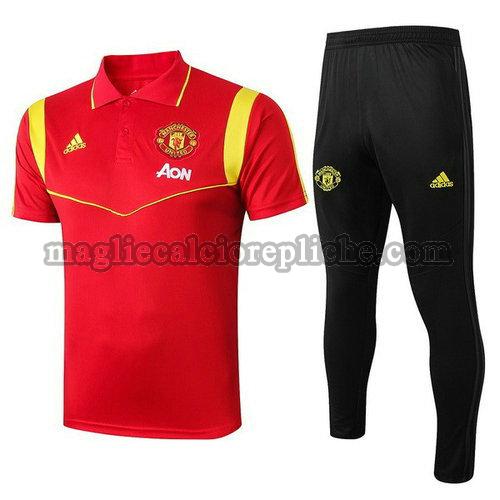 magliette polo calcio manchester united 2019-2020 completo rosso dorato nero