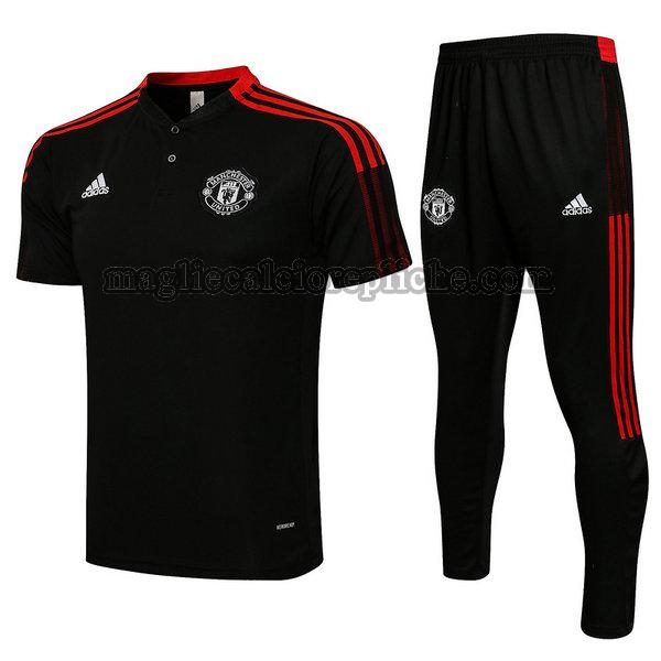 magliette polo calcio manchester united 2021 2022 completo nero