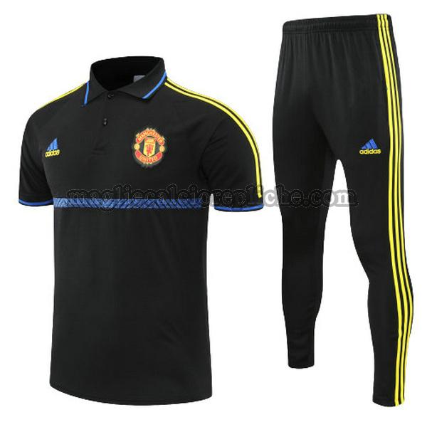 magliette polo calcio manchester united 2022 completo nero giallo