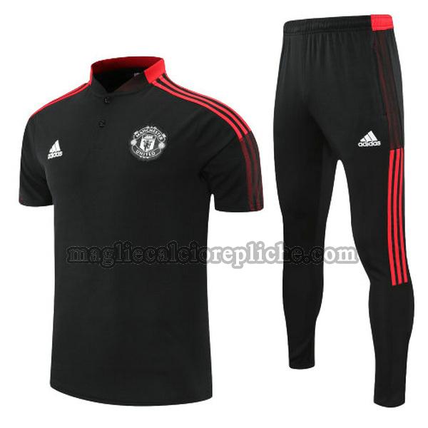 magliette polo calcio manchester united 2022 completo nero rosso