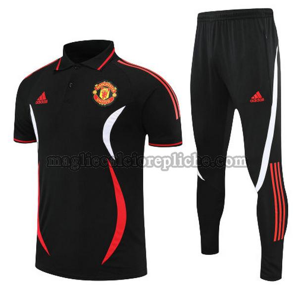 magliette polo calcio manchester united 2022 completo nero rosso bianco