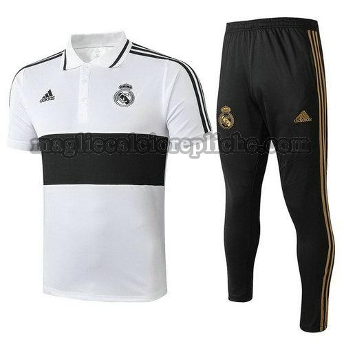 magliette polo calcio real madrid 19-20 completo bianco nero