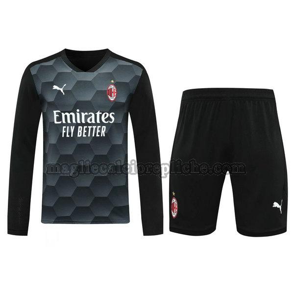 portiere maglie+pantaloncini calcio ac milan 2021 manica lunga nero