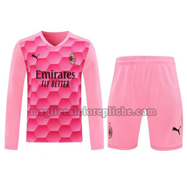 portiere maglie+pantaloncini calcio ac milan 2021 manica lunga rosa