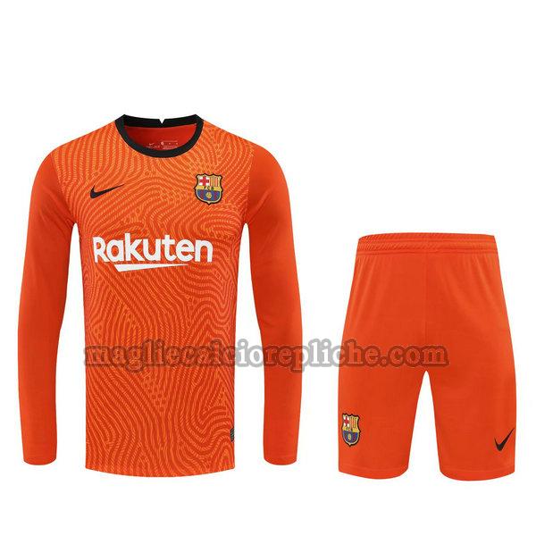 portiere maglie+pantaloncini calcio barcellona 2021 manica lunga arancione