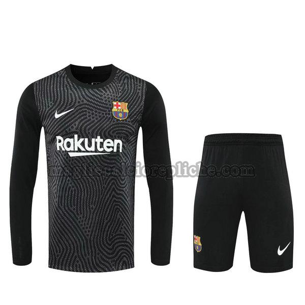 portiere maglie+pantaloncini calcio barcellona 2021 manica lunga nero