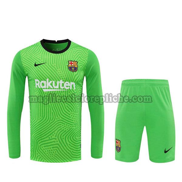 portiere maglie+pantaloncini calcio barcellona 2021 manica lunga verde