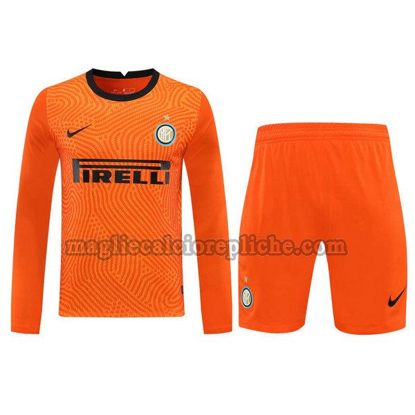 portiere maglie+pantaloncini calcio inter 2021 manica lunga arancione
