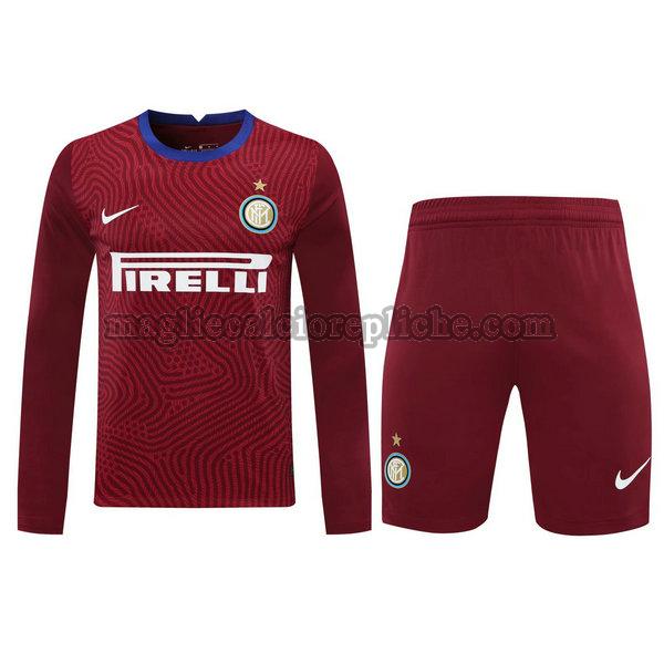 portiere maglie+pantaloncini calcio inter 2021 manica lunga rosso