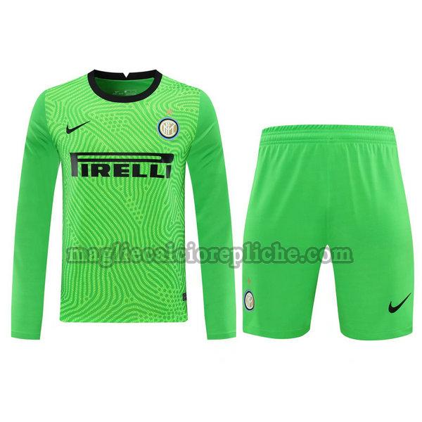 portiere maglie+pantaloncini calcio inter 2021 manica lunga verde