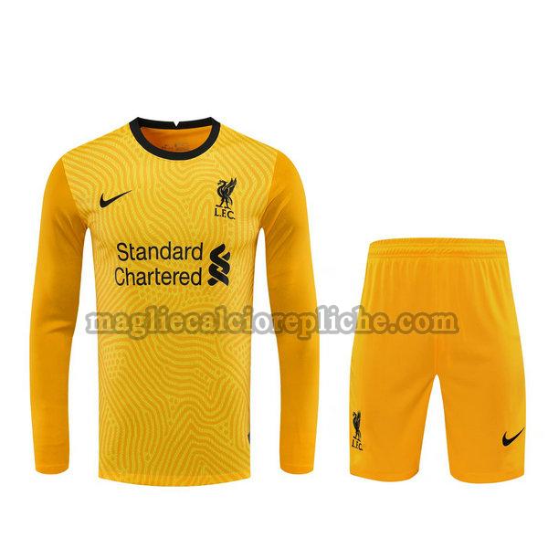portiere maglie+pantaloncini calcio liverpool 2021 manica lunga giallo