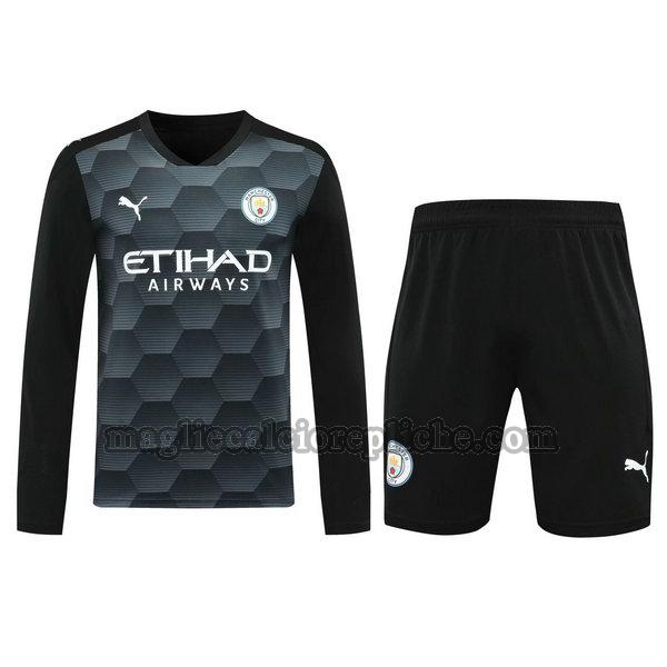 portiere maglie+pantaloncini calcio manchester city 2021 manica lunga nero