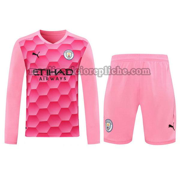 portiere maglie+pantaloncini calcio manchester city 2021 manica lunga rosa