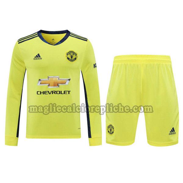 portiere maglie+pantaloncini calcio manchester united 2021 manica lunga giallo