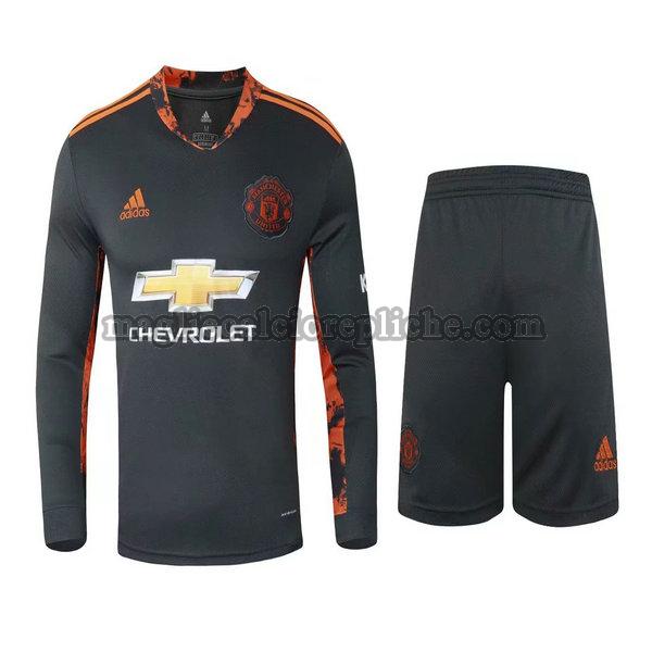 portiere maglie+pantaloncini calcio manchester united 2021 manica lunga nero