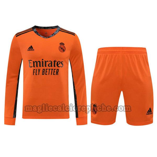 portiere maglie+pantaloncini calcio real madrid 2021 manica lunga arancione