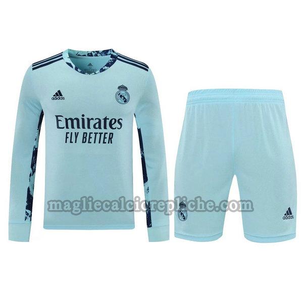 portiere maglie+pantaloncini calcio real madrid 2021 manica lunga blu