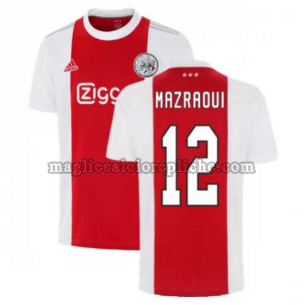 prima maglie calcio ajax 2021 2022 mazraoui 12 rosso bianco