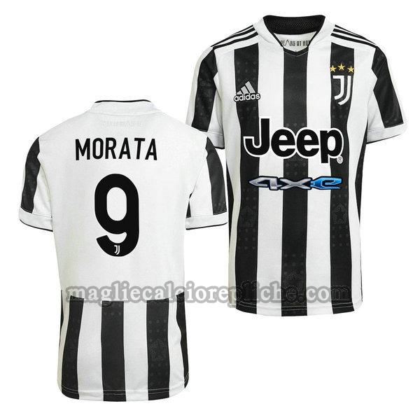 prima maglie calcio juventus 2021 2022 alvaro morata 9 nero bianco