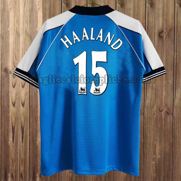 prima maglie calcio manchester city 1999-2001 haaland 15 blu