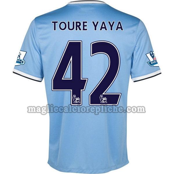 prima maglie calcio manchester city 2013-2014 toure yaya 42 blu