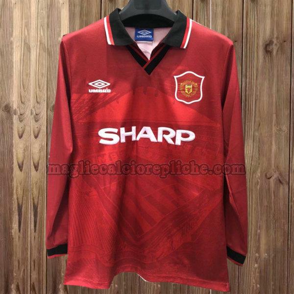 prima maglie calcio manchester united 1994-1996 manica lunga rosso