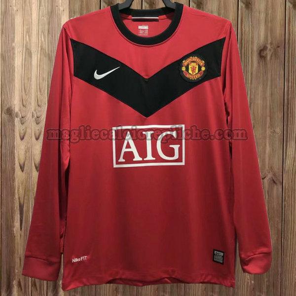 prima maglie calcio manchester united 2009-2010 manica lunga rosso