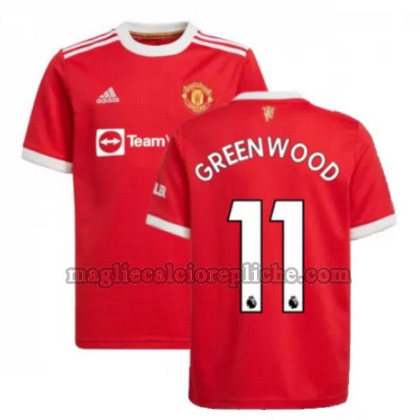 prima maglie calcio manchester united 2021 2022 greenwood 11 rosso