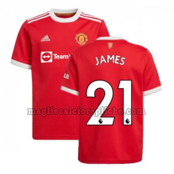 prima maglie calcio manchester united 2021 2022 james 21 rosso