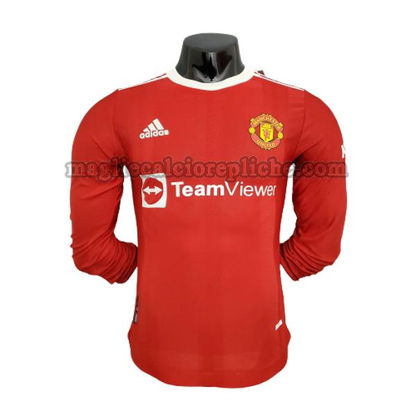 prima maglie calcio manchester united 2021 2022 player manica lunga rosso