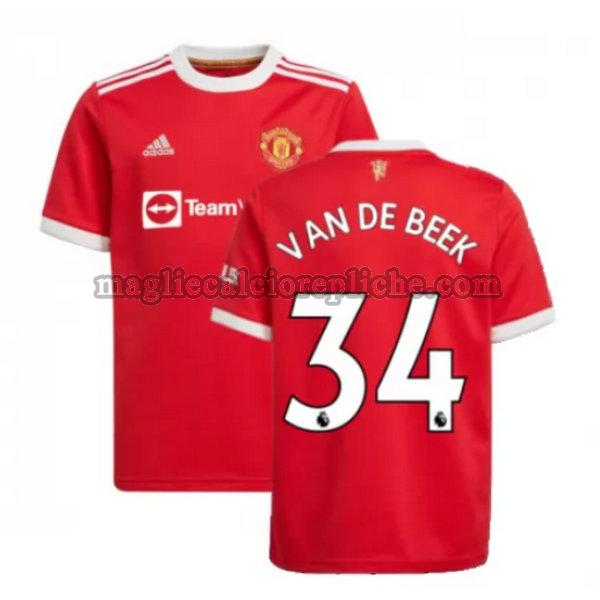 prima maglie calcio manchester united 2021 2022 van de beek 34 rosso