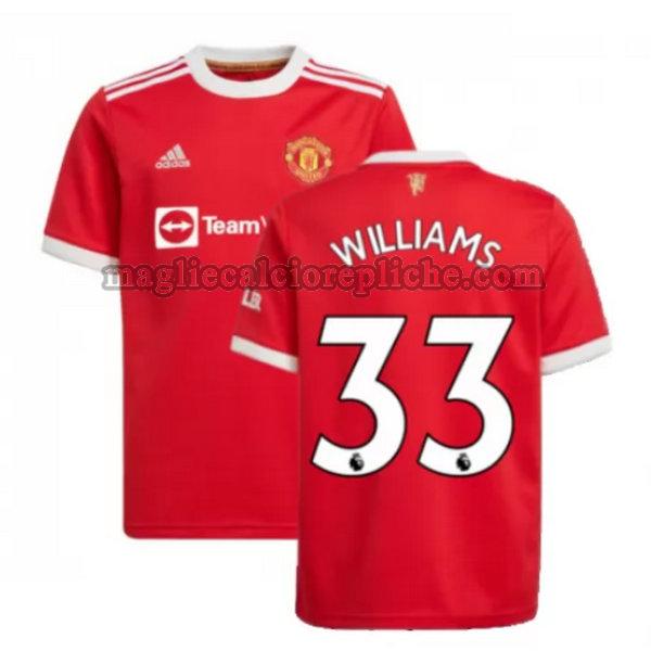 prima maglie calcio manchester united 2021 2022 williams 33 rosso