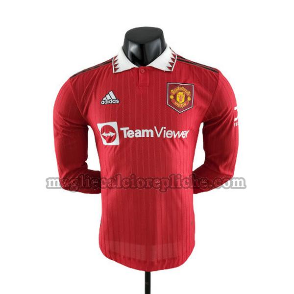 prima maglie calcio manchester united 2022 2023 player manica lunga rosso