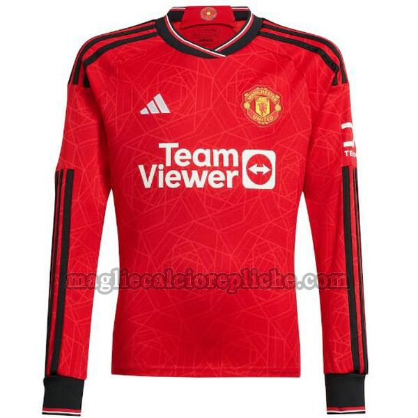 prima maglie calcio manchester united 2023 2024 manica lunga rosso