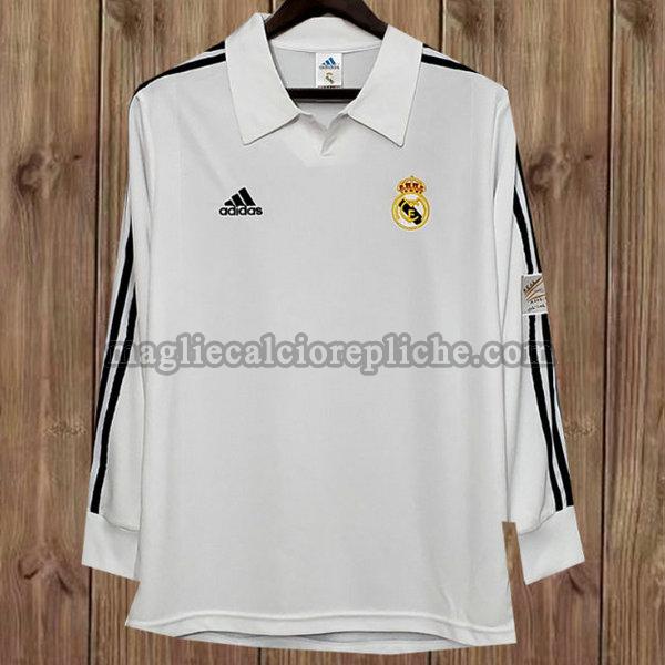 prima maglie calcio real madrid 2001-2002 manica lunga bianco