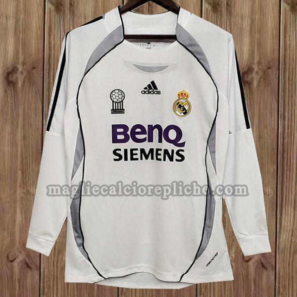 prima maglie calcio real madrid 2006-2007 manica lunga bianco