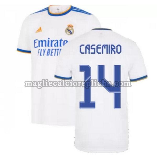 prima maglie calcio real madrid 2021 2022 casemiro 14 bianco