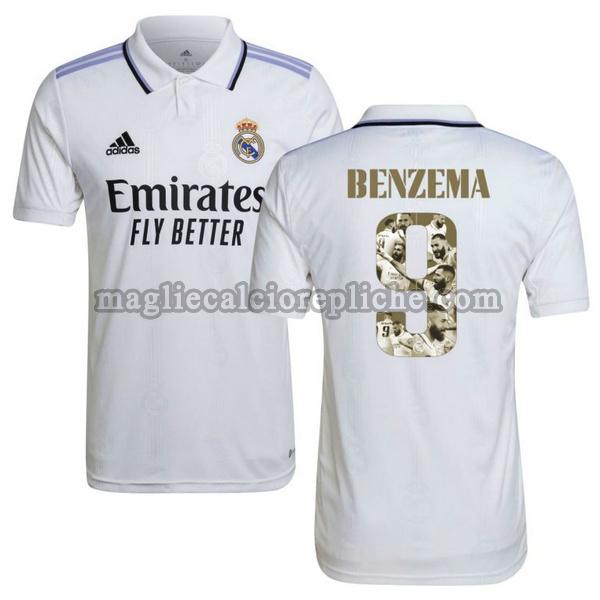 prima maglie calcio real madrid 2022 2023 benzema 9 bianco